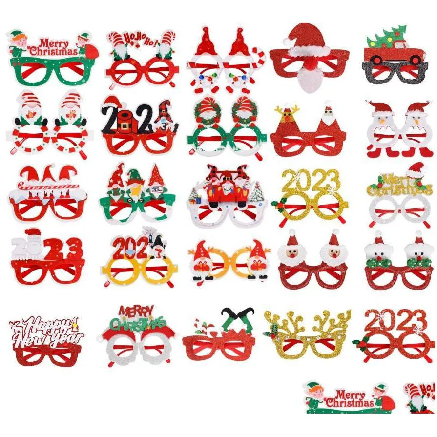 2023 christmas glasses frame decorations p o props snowman elk party glasses gifts kids adult happy hour