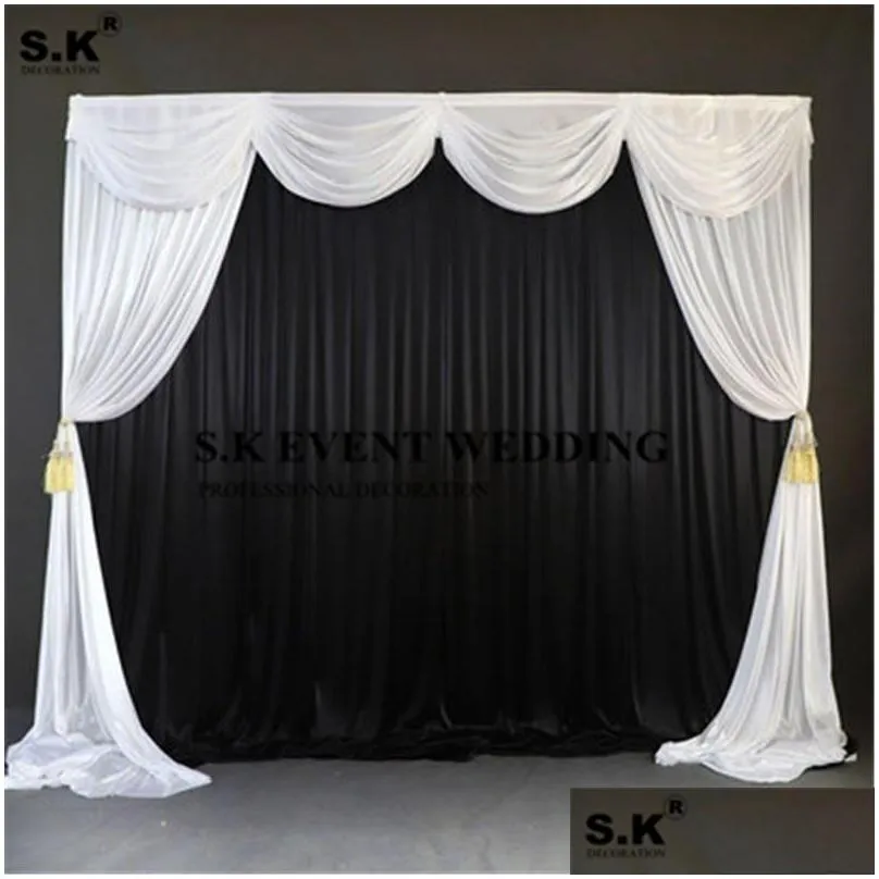 party decoration 3x3m black white ice silk wedding backdrop curtain with swag drapery stage background po booth event