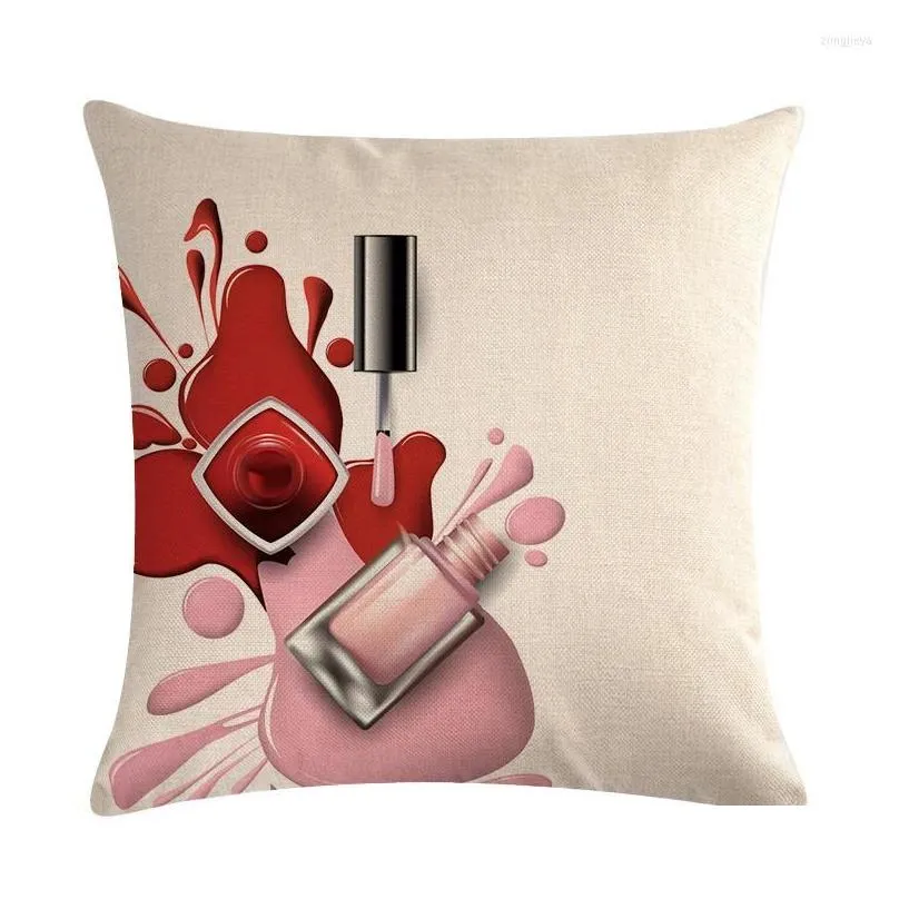 pillow case highend luxury nail polish lipstick perfume print linen casual decoration pillowcase home bedroom el car