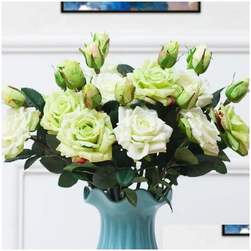 decorative flowers 5pcs artificial feel rose moisturizing real touch flower decor living room fake home decoration wedding bouquet