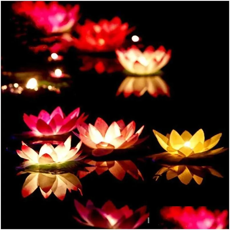 artificial led candle floating lotus flower with colorful changed lights for birthday wedding party decorations supplies ornament