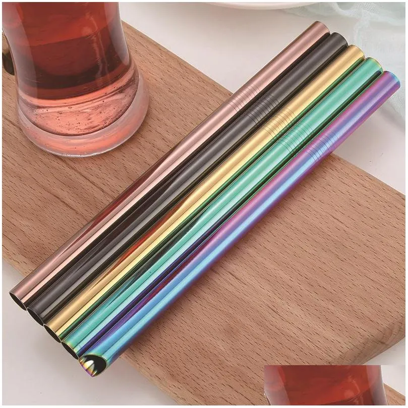 12mm bubble tea straw smoothie straw colorful milky party favor drink 304 stainless steel eco friendly