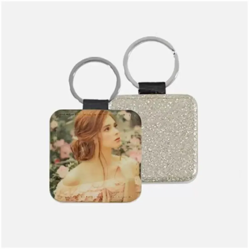 dhs fashion sublimation blank leather key chain party favor pendant heat transfer square diy key chains creative gift supplies key