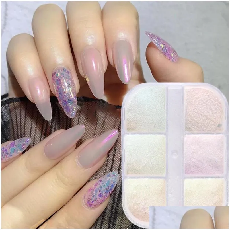 Nail Glitter 6 Grids Art Ins Luminous Pearl Shell Powder Aurora Mirror Rubbing Sugar Laser Irregular Patch Symphony