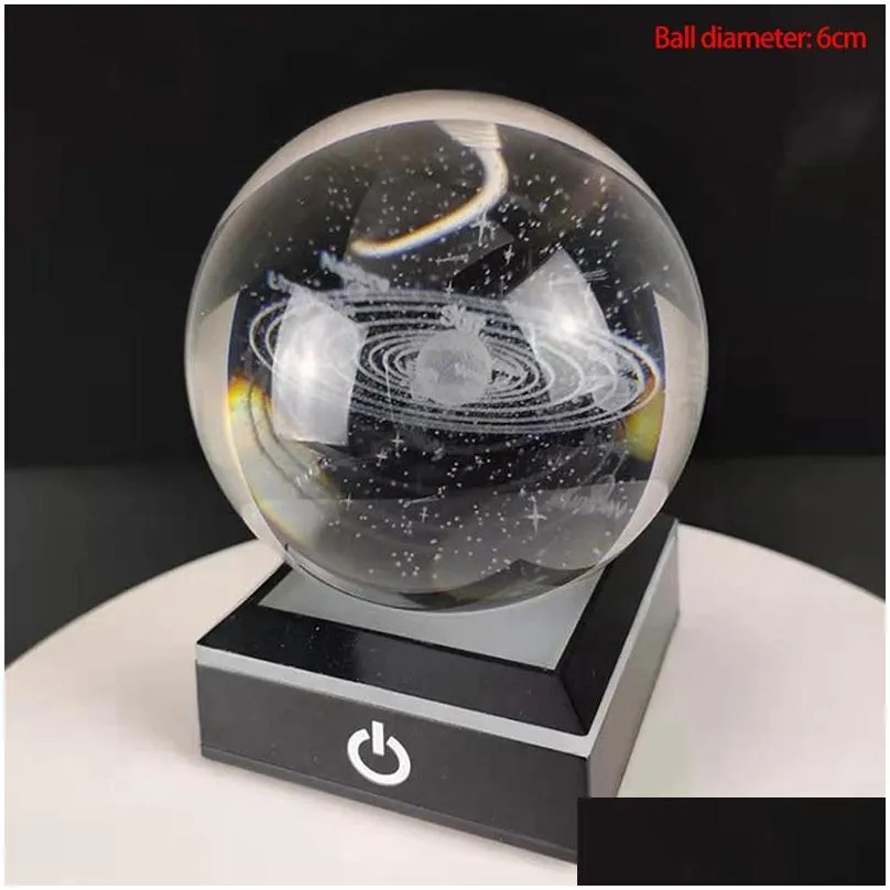 novelty items 60cm/80cm k9 crystal solar system planet globe 3d laser engraved sun ball with touch switch led light base astronomy