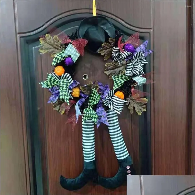 decorative flowers 14inch halloween hanging ornaments lightweight witch hat wreath sturdy festive atmosphere for home holiday party