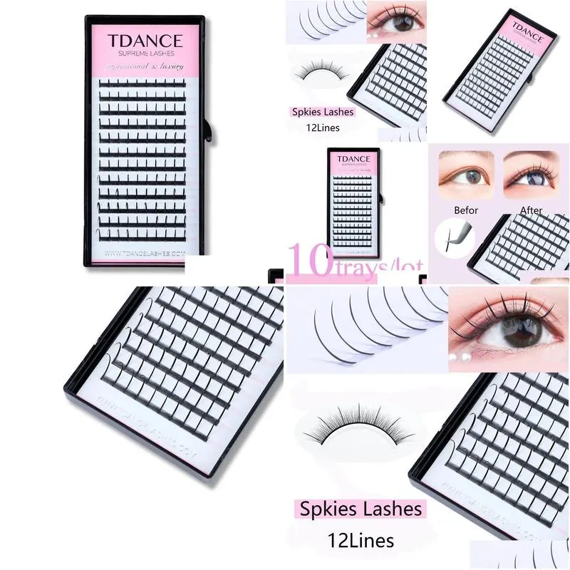 False Eyelashes TDANCE 10Trays/lot Premade Spikes Volume Fans Individual Wispy Fluffy 3D Mink Natural Professional Extension Makeup