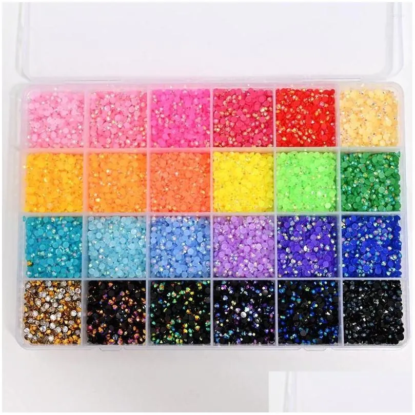 Nail Art Decorations 24000Pc Mix Colors Round Beads Rhinestones 3mm/4mm/5mm AB FlatBack Resin Crystal Stones 6Colors 4Girds 24Girds