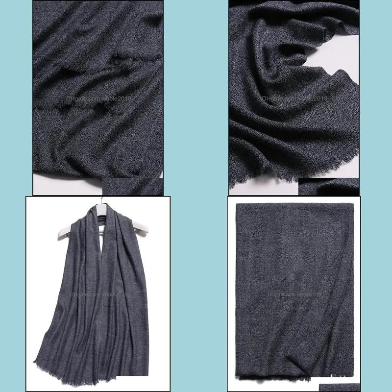 scarves 100 lambswool clips yarn knit men fashion long mid thin 42x175cm charcoal grey small fringed sides