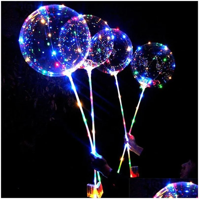 20 inch led balloon with sticks luminous transparent helium bobo ballons wedding birthday party decorations kid led light balloon