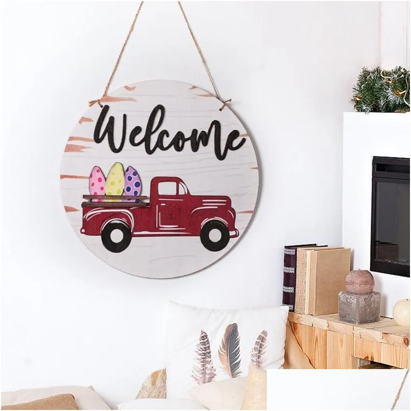 novelty items interchangeable seasonal red truck welcome door sign wooden round hanger wreaths signs for farmhouse home decor
