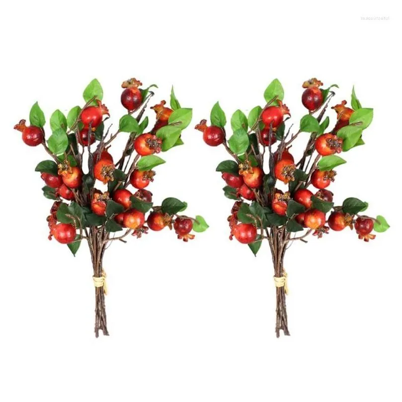 party decoration 2pcs artificial pomegranate branches lifelike tree diy decor christmas home table wreath