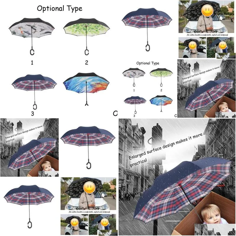 umbrellas hands dual layers reverse weatherproof car advertising umbrella waterproof inverted