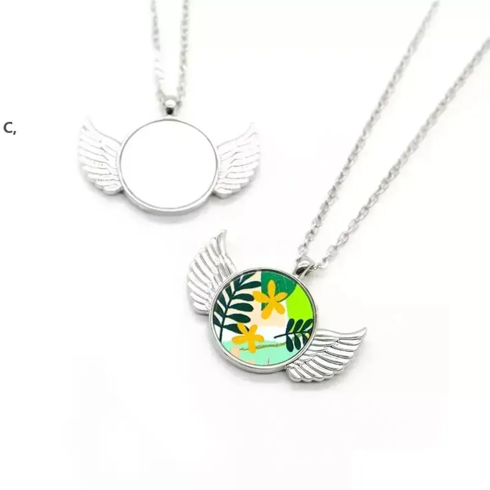 fedex necklace favor sublimation blank angel wing necklaces round jewelry pendant romantic festival valentines day gift for