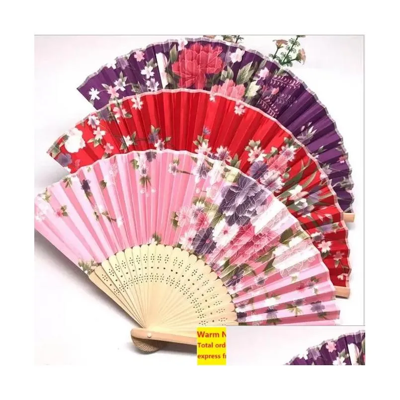 classical chinese style fabric fan silk folding bamboo hand held fans wedding birthday party favors gifts