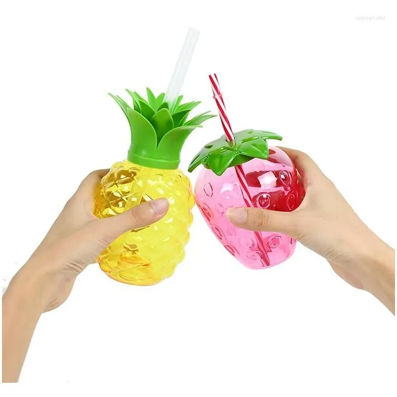 party decoration hawaiian decor cartoon pineapple strawberry plastic straw cup wedding birthday summer tropical supplies