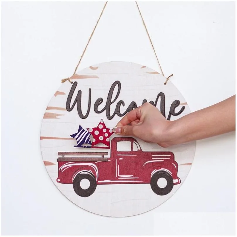 novelty items interchangeable seasonal red truck welcome door sign wooden round hanger wreaths signs for farmhouse home decor