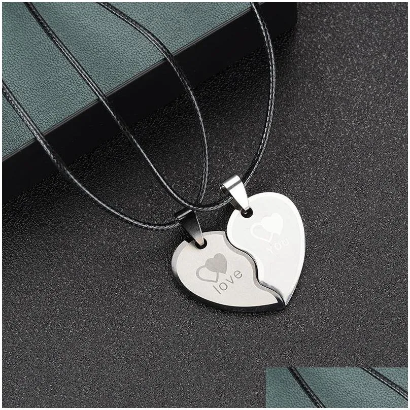 2022 creative heart shape titanium steel couple necklace set fashion lovers pendant jewelry valentines day memorial gift