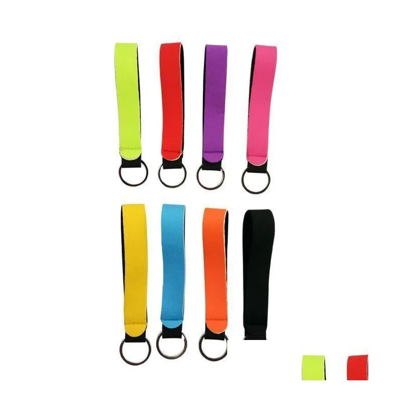 solid color neoprene wristlet keychains lanyard strap band split ring key chain holder key hand wrist lanyard keychain for girls/women