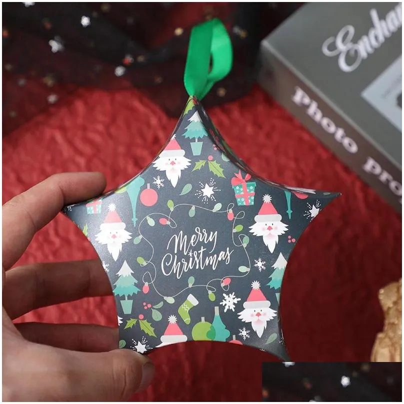 creative christmas candy box color printing xmas decorations box with handle rope star candy gifts boxes