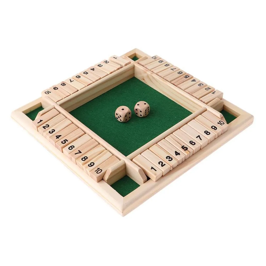 shut the box dice board game 4 sided 10 number wooden flaps dices game set for 4 people pub bar party