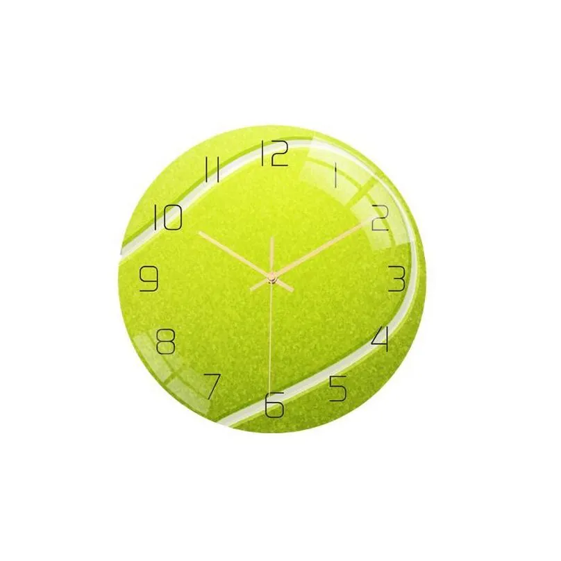 home decor mute quartz wall clocks plexiglass surface acrylic sport tennis ball plate fan living room