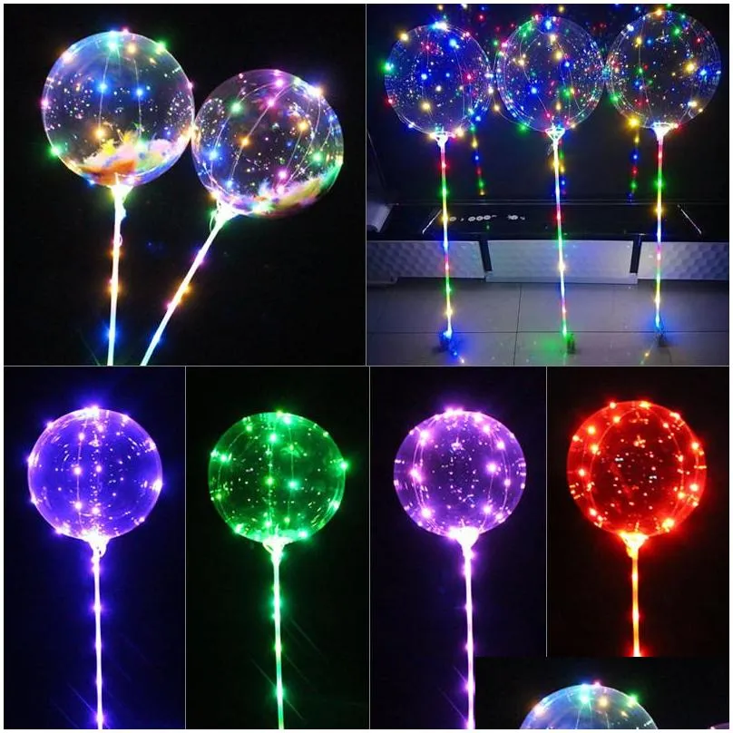 20 inch led balloon with sticks luminous transparent helium bobo ballons wedding birthday party decorations kid led light balloon