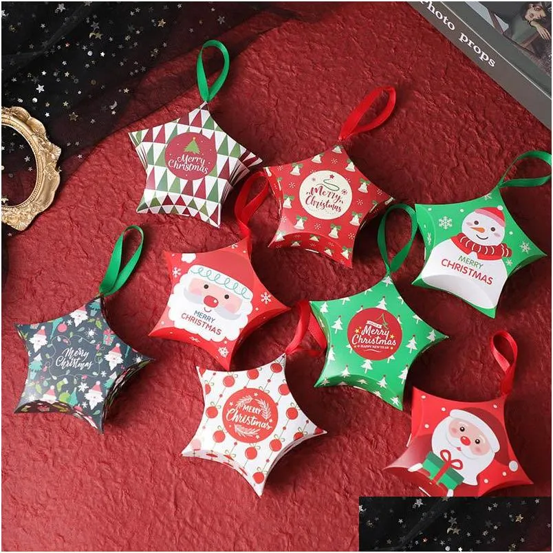 creative christmas candy box color printing xmas decorations box with handle rope star candy gifts boxes