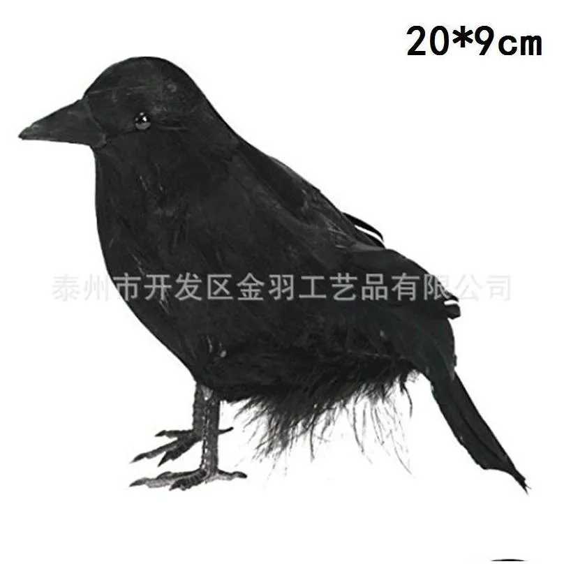 party decoration halloween simulation feather crow pendants fake black flocking bird artificial scary props home haloween decor