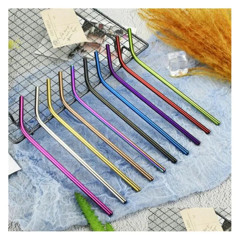 8.5/9.5/10.5 stainless steel straw straight bent colorful straw reusable drinking straw metal straws for party wedding bar use