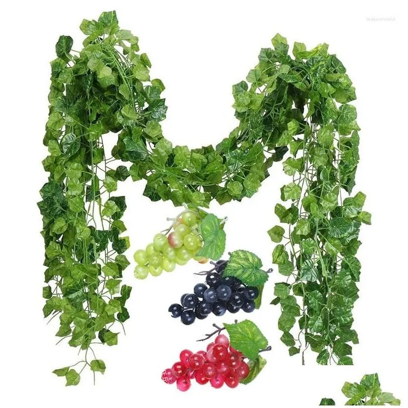 party decoration 12 strands artificial fake grape vines ivy leaves with 3 strings grapes for wedding home wall