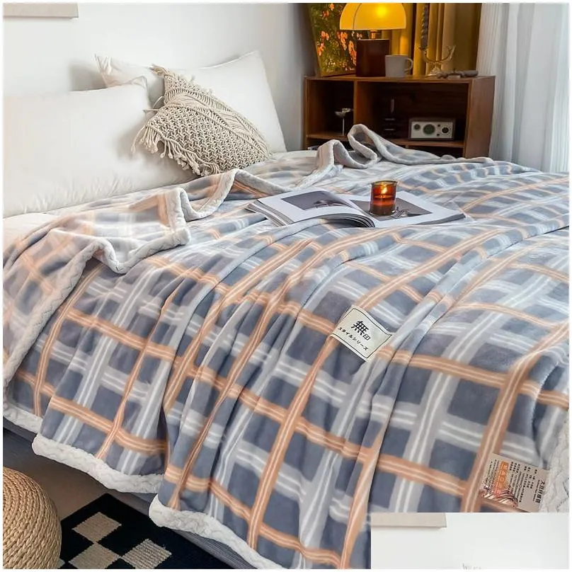 bedroom bedding cover blanket double sided warm home blanket fashion plaid travel blankets