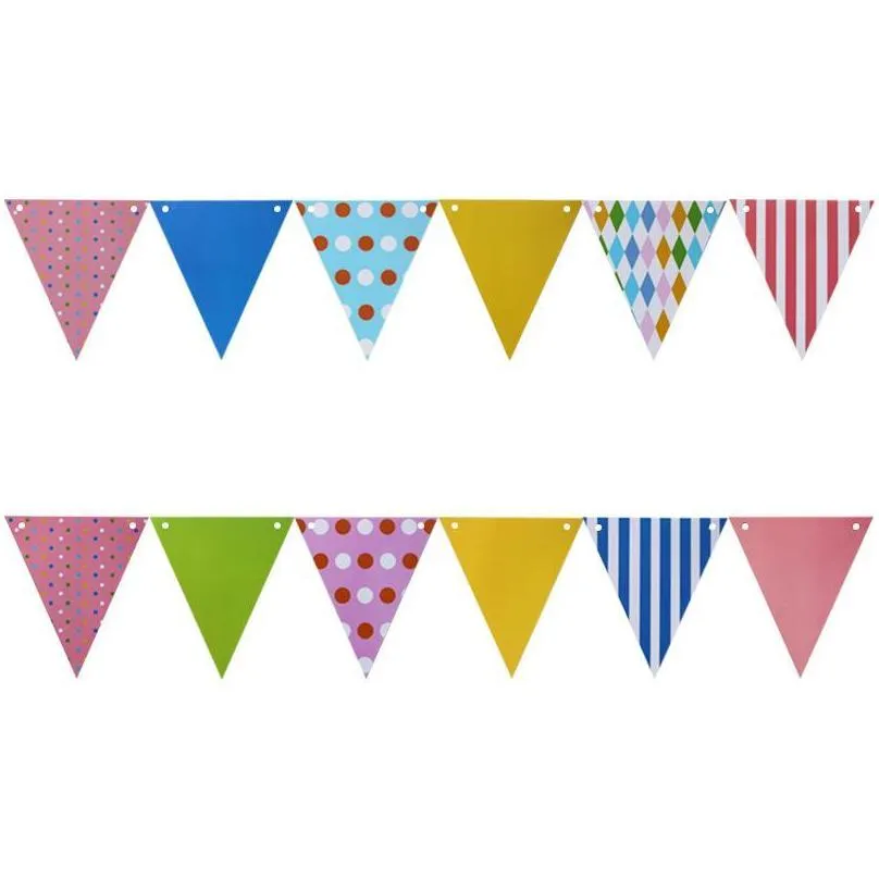 party decoration 1 set diy paper flags garland floral bunting banners kids birthday/wedding decorations triangular banner decor