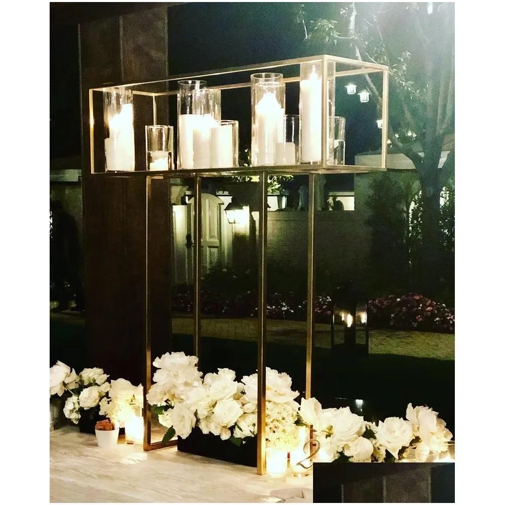 party decoration 6pcs wholesale wedding metal tall gold flower stand pillar table centerpieces yudao1649