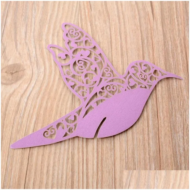 party decoration 50 laser cut love bird shape wine glass place cards table mark name paper cup for wedding