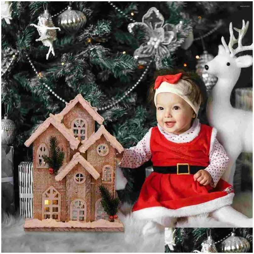 party decoration christmas house village wood ornament luminousadornment decor hanging snow lights light scene decorations wooden door