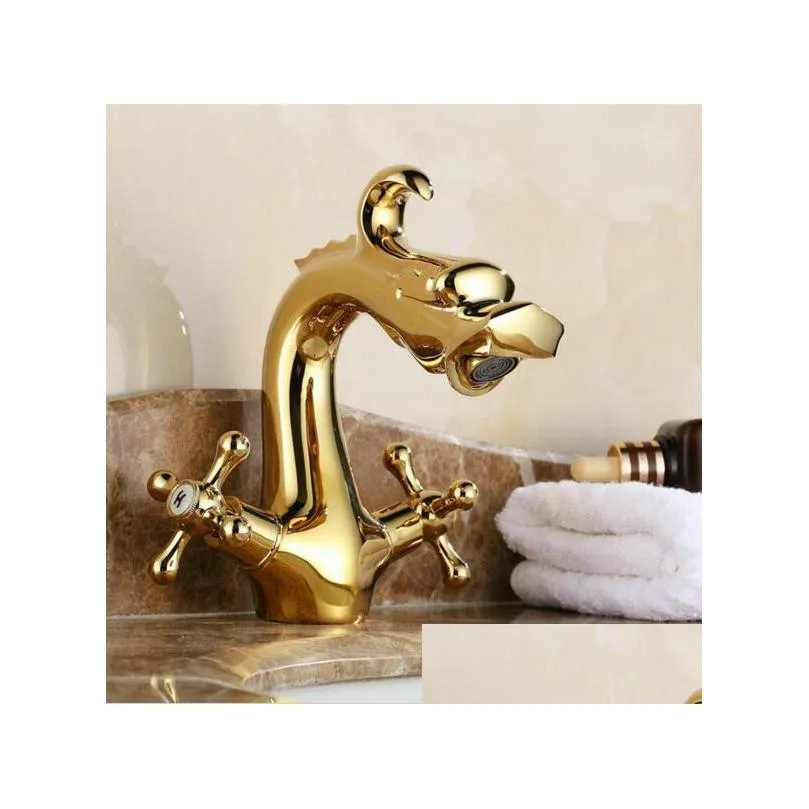 bathroom sink faucets dragon style luxury copper and cold taps basin faucet gold wash mixer 5668