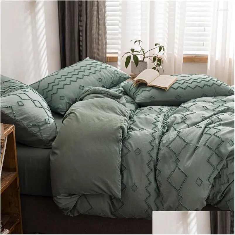 bedding sets bonenjoy green set geometric cut flowers brushed fabric bed linen queen/king size duvet cover sheet pillowcase