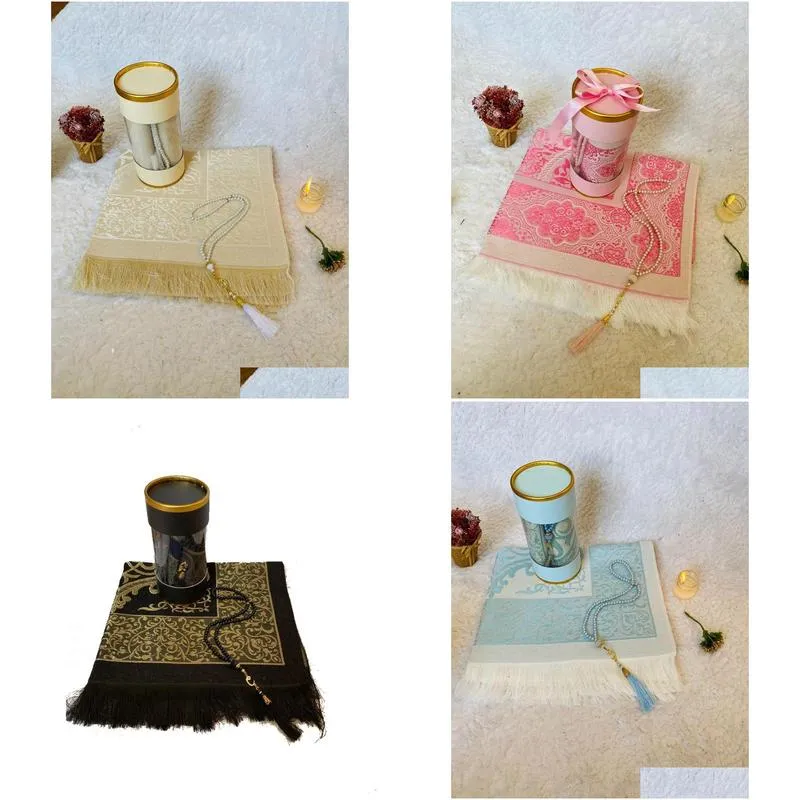 carpets muslim prayer rug mat gift set islamic items sejjadah janamaz eid gift ramadan pearl tasbeh set