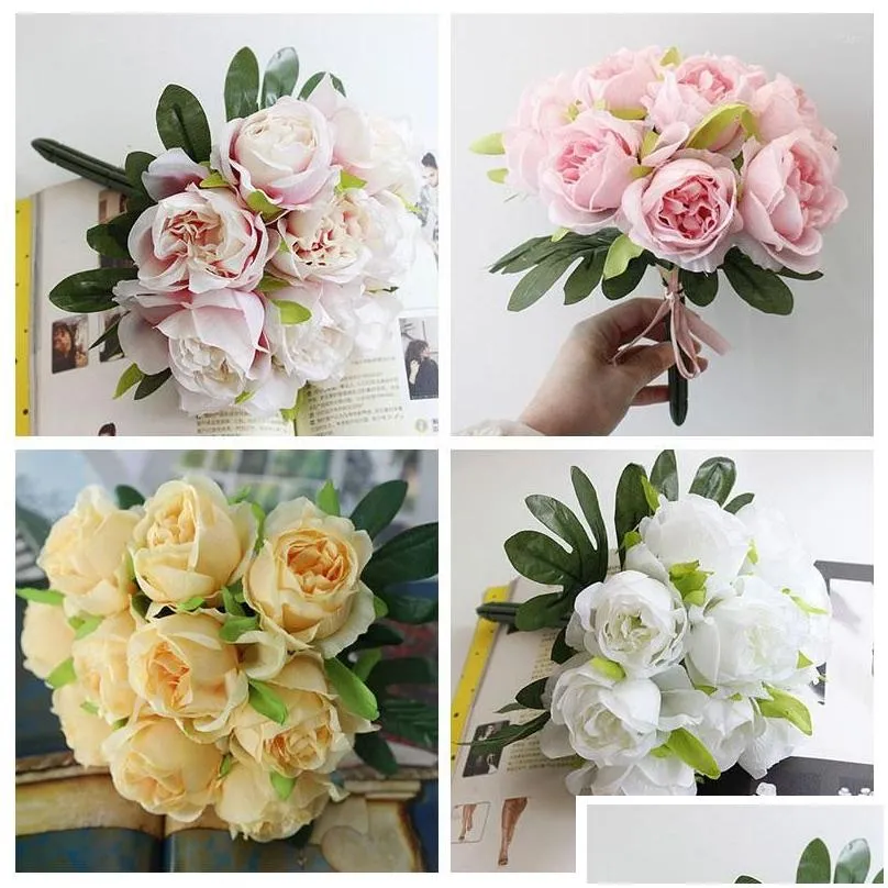 decorative flowers simulation western rose bouquet artificial green plants flower arrangement diy wedding party home scene decor