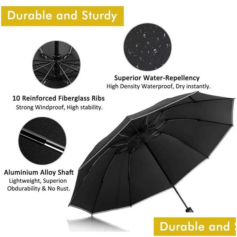 umbrellas windproof automatic umbrella portable reflective strips rain reverse 3fold men business women male parasol