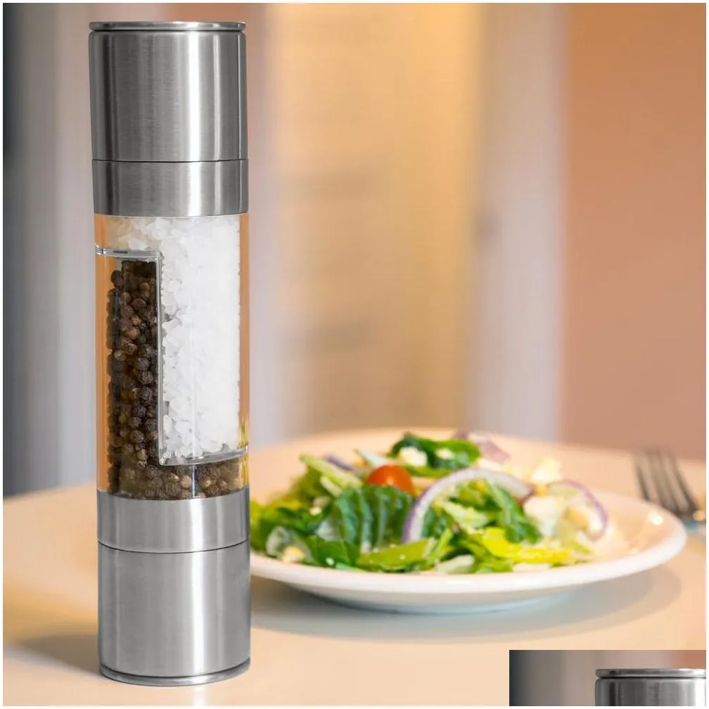 2 in 1 stainless steel manual pepper salt spice mill grinder stick shaker mills kitchen tool cooking tools kitchen accessaries