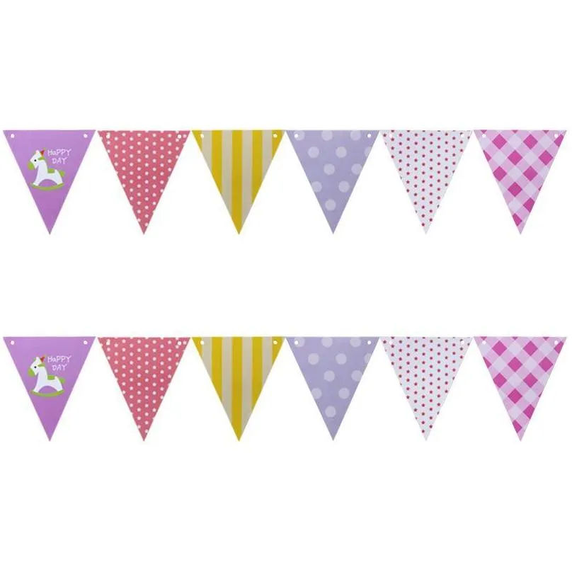 party decoration 1 set diy paper flags garland floral bunting banners kids birthday/wedding decorations triangular banner decor