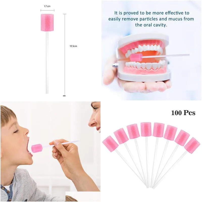 Sponges Applicators Cotton 100pcs/Set Disposable Oral Swabsticks Unflavored Care Sponge Swabs Foam Sputum Stick For Use Tooth