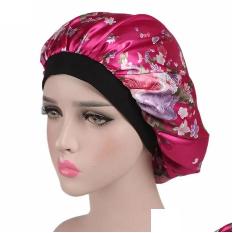towel women satin solid sleeping hat soft silk night hair bonnet comfortable head cover wide elastic band loss