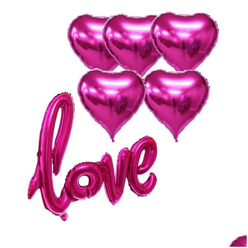 party decoration 6pcs/set love heart foil balloons large digit helium wedding decorations birthday supplies baby shower
