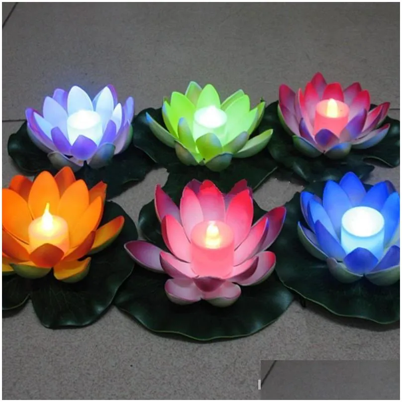 artificial led candle floating lotus flower with colorful changed lights for birthday wedding party decorations supplies ornament