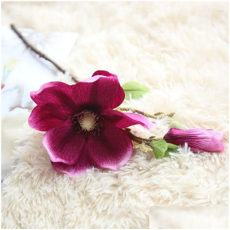 decorative flowers 14.5inch open magnolia fower branch artificial for pink white wedding decoration room table decor flores