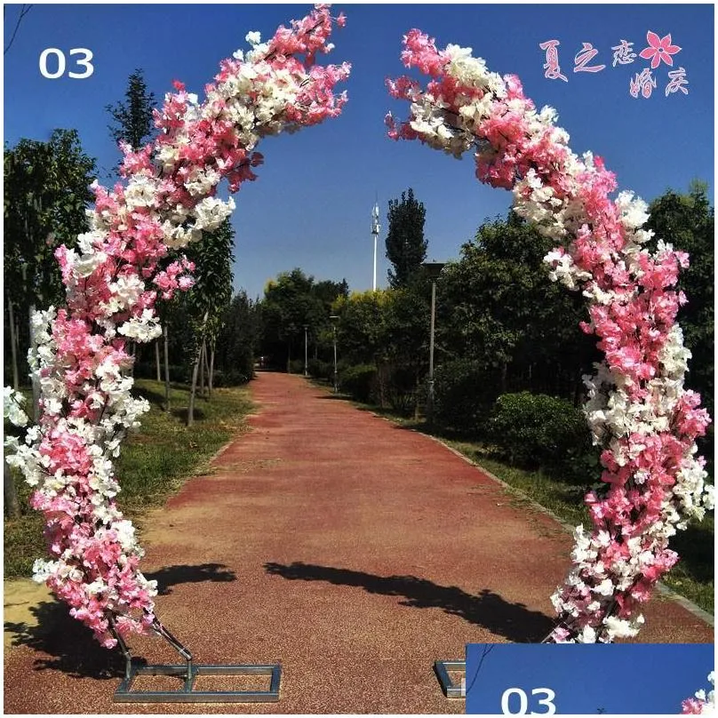2.5m artificial cherry blossom arch door road lead moon arch flower cherry arches shelf square decor for party wedding backdrop