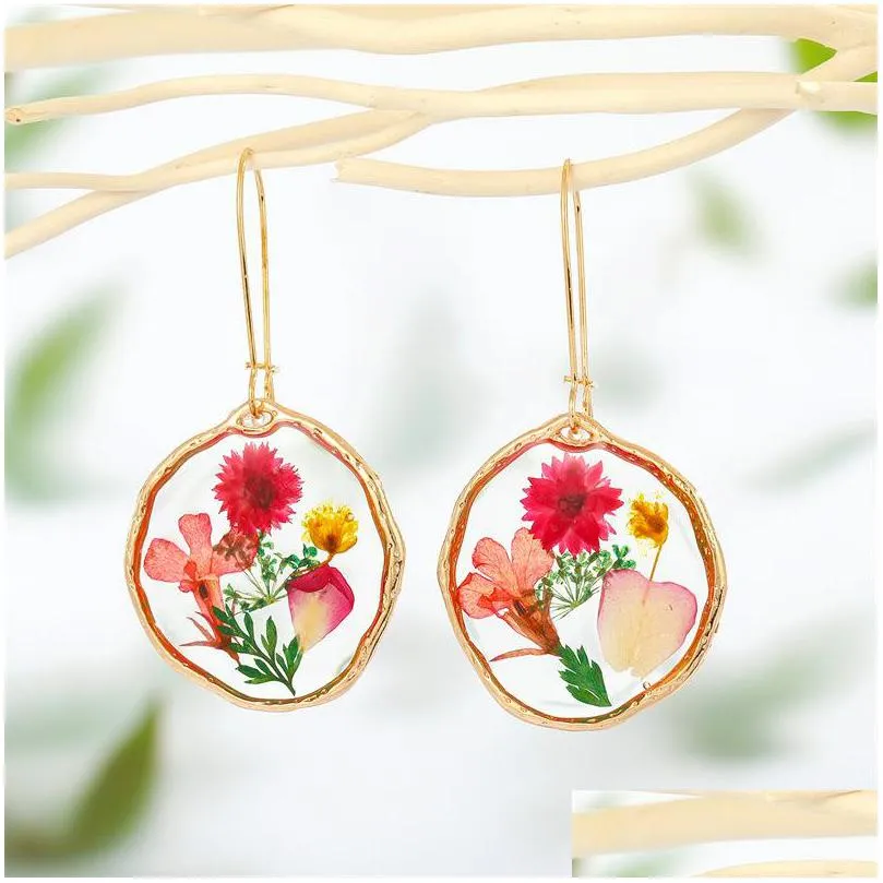 ups retro trend transparent resin natural dry flower earrings diy party favor dripping glue eternal flower hook female jewelry